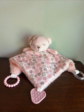 Dreamgro Pink Bear Lovey Security Blanket Plush Toy Teddy Baby Soft Flowers